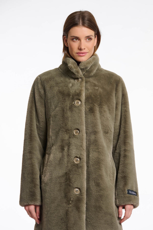 Nonna Single Breasted Fake Fur Coat Green Ash
